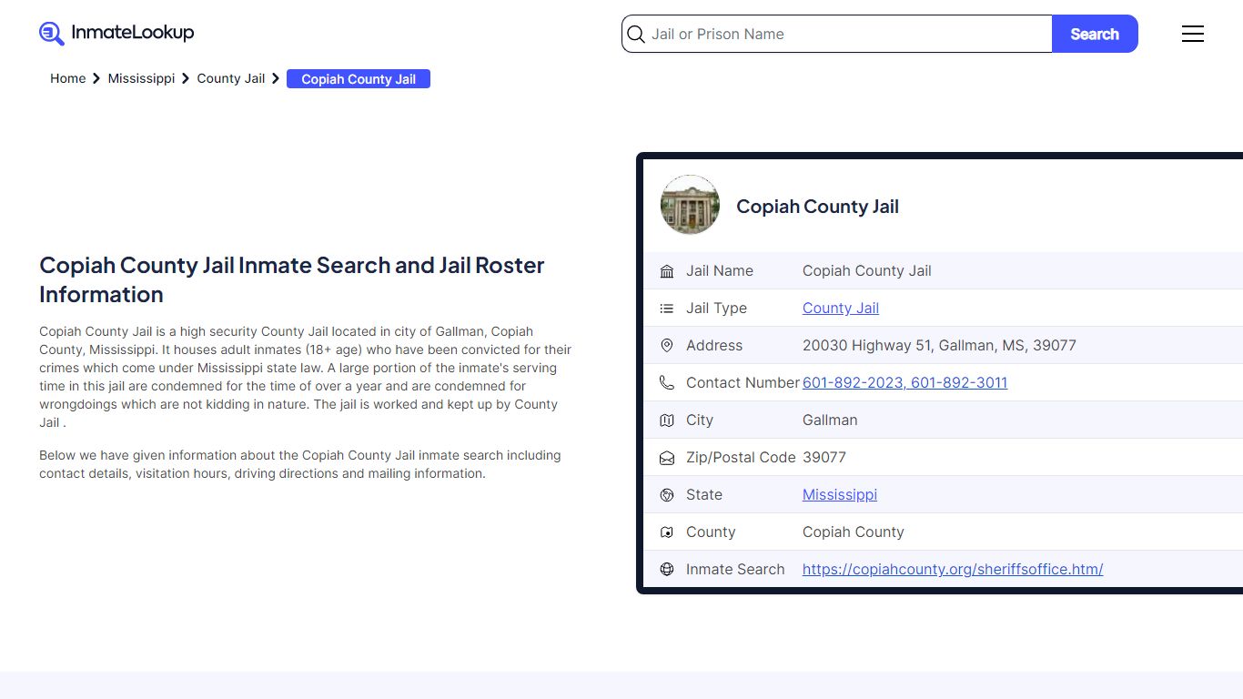 Copiah County Jail Inmate Search and Jail Roster Information